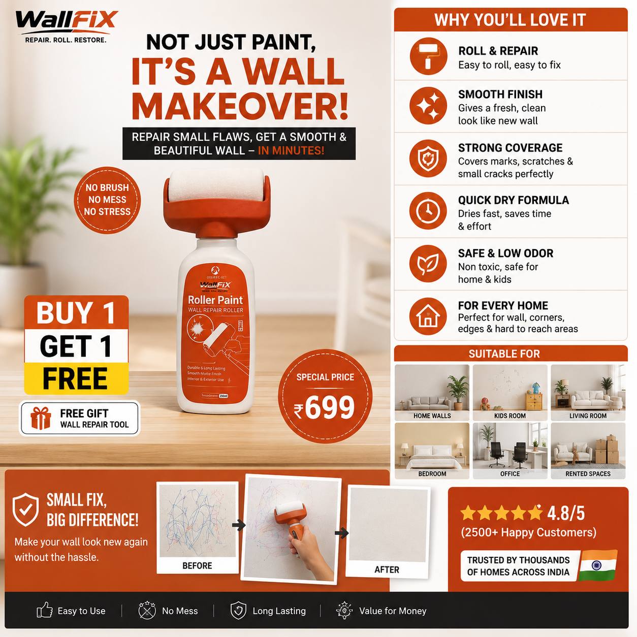 Wall Repair Roller Paint BUY 1 GET 1 FREE