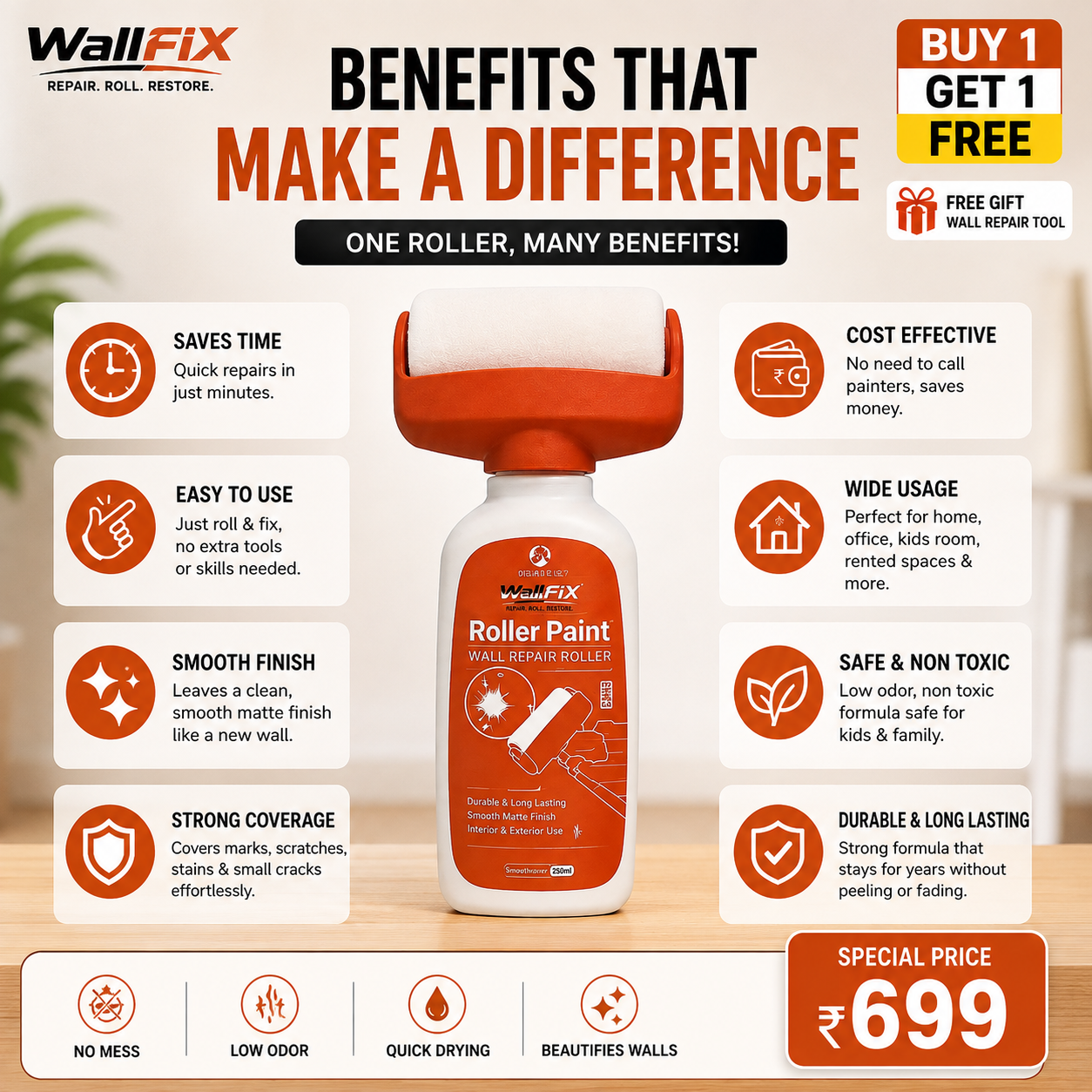 Wall Repair Roller Paint BUY 1 GET 1 FREE