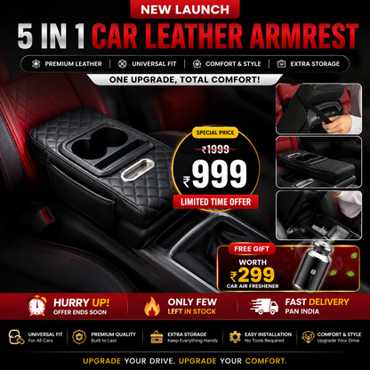 5 IN 1 CAR LEATHER ARMREST - UNIVERSAL FIT FOR ALL CARS